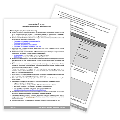 Food Allergy and Intolerance Substitution Tool